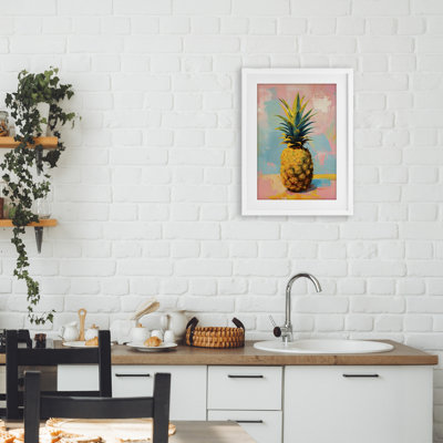 Pineapple Dream over Pink Blue Framed Print Under Glass, design by LSR Design Studio