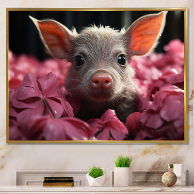 Pink Curious Pig I - Animals Canvas Wall Art