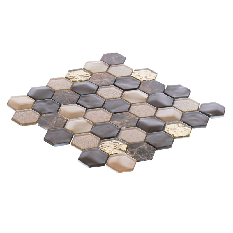 Emperador Marble Mosaic Sheet Tile, Gold/Brown