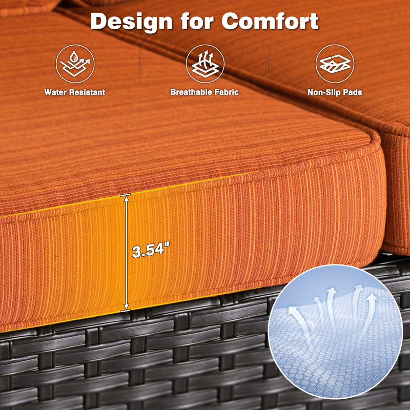 Ilkeston 7 - Person Outdoor Seating Group with Cushions, Orange Red, Brown