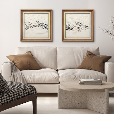 Crème neutre, vague organique, ligne contemporaine, encadrée, œuvre d'art de la chambre principale, 2 pièces
