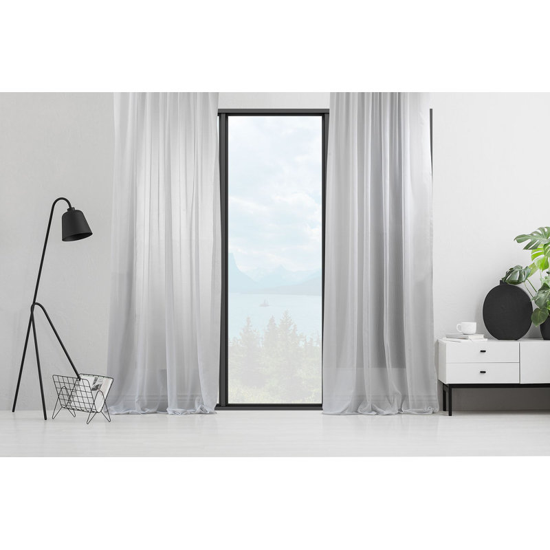 Sheer Curtain Panel Pair, Light Grey, 140cm Width x 295cm Drop