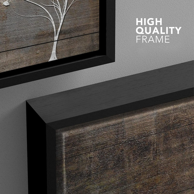 «Leaves Blown Away By Wind From Tree Wood Effect Rustic Large», reproduction d'art sur toile encadrée, Noir