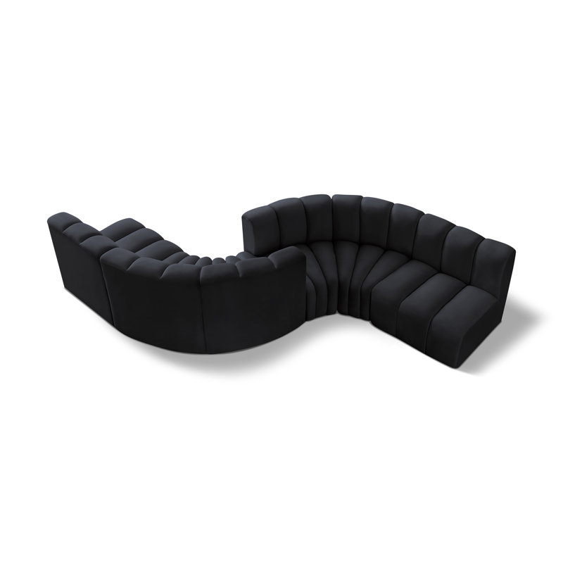Ivancea Upholstered Curved Sectional Reversible, Black Velvet