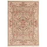 Hand-Knotted High-Quality Light Green and Cream Area Rug