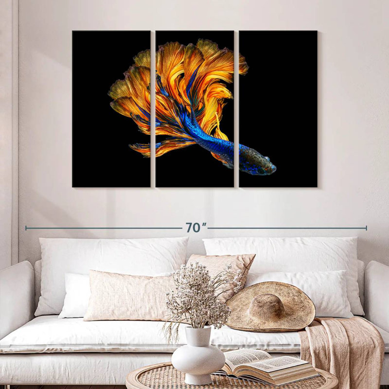 Brampt Yellow Tailed Blue Betta Fish, 32" H x 50" W