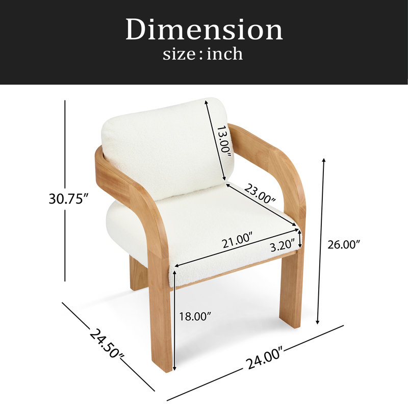 Ensemble de 2 chaises de salle à manger avec dossier coussiné, Naturel, Bouclé blanc