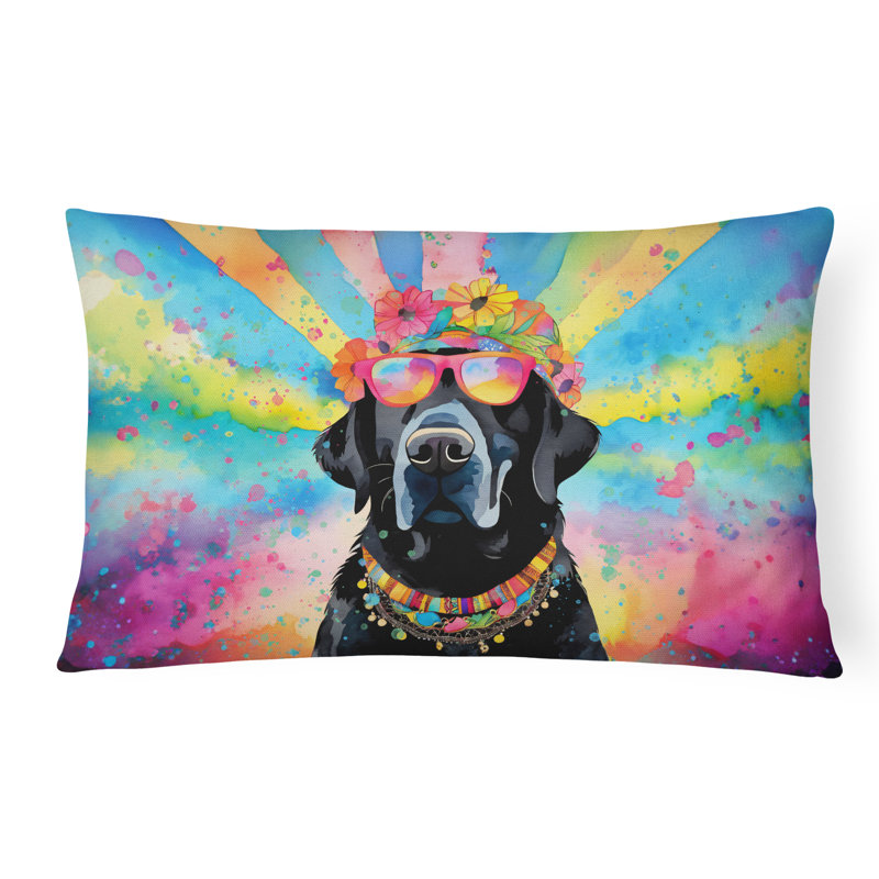 Black Labrador Hippie Dawg Fabric Decorative Pillow