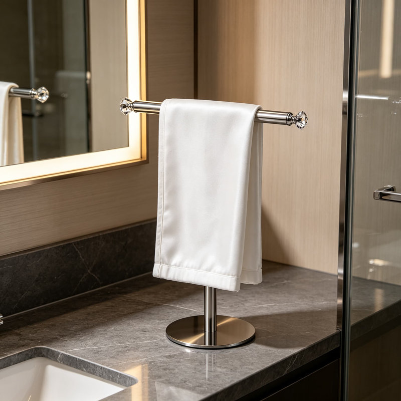 Porte-serviettes sur pied avec poignées en cristal, accessoire de salle de bain antirouille, nickel brossé