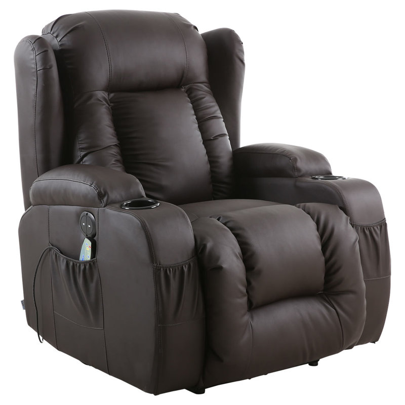 Bonded Leather Electric Recliner with Massager and Heating, Brown