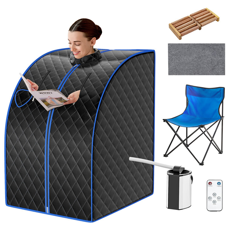 Black Portable Personal Steam Sauna with Folding Chair and Remote Control