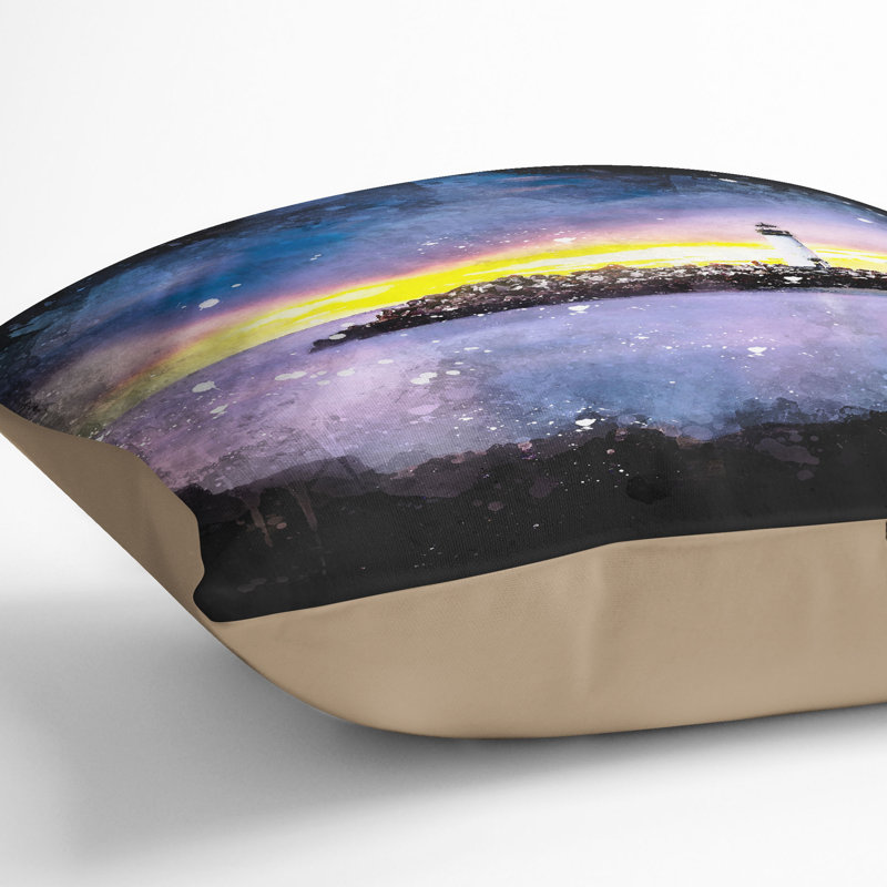 Remote Lighthouse & Seascape Cushion with Filling, 55cm H x 55cm W x 20cm D, Stone