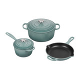 Le Creuset Signature Cast Iron 5 Piece Set, Sea Salt (5.5 Qt. Sig. RDO, 1.75 Qt. Sig. Saucepan, 9" Sig. Skillet)