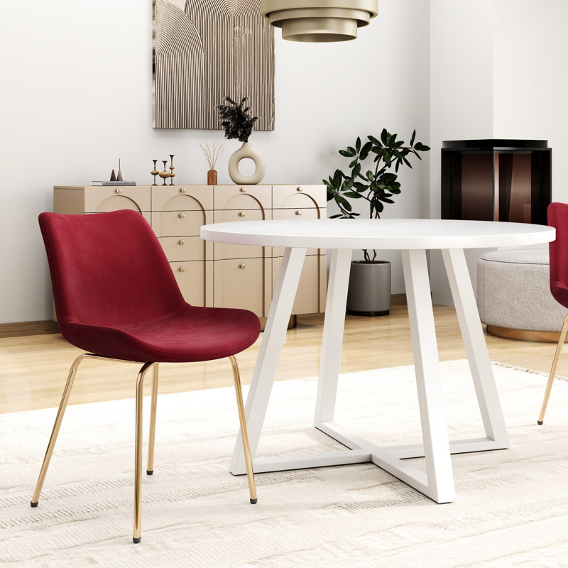 3 salles à manger - table ronde moderne et 2 chaises en tissu d'ameublement en velours doux