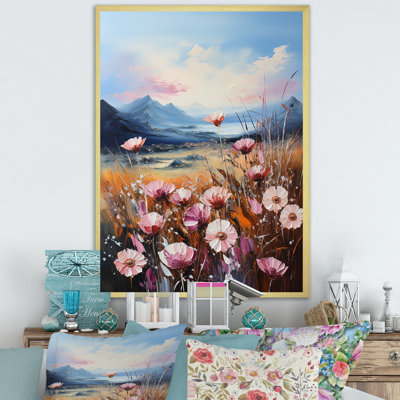 "Pink Dandelion Flowers On Lake", reproduction d'art sur toile