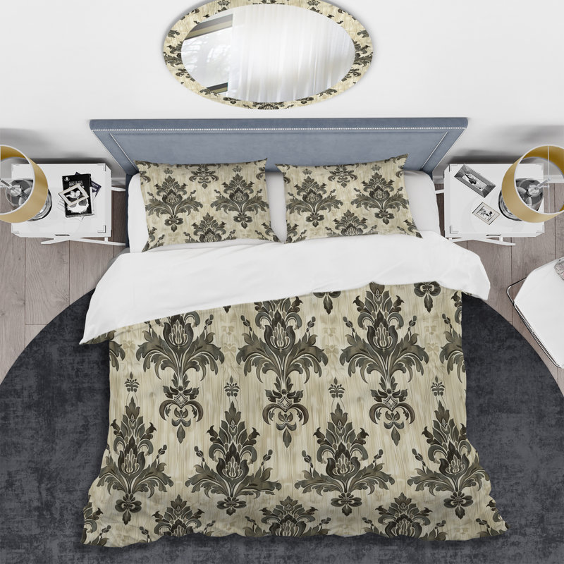 Ensemble de housse de couette transitionnelle brun et beige damassé Glam I, Housse de couette très grand et 2 très grandes t