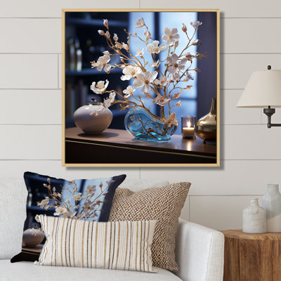 Bleuets aux accents dorés sur toile