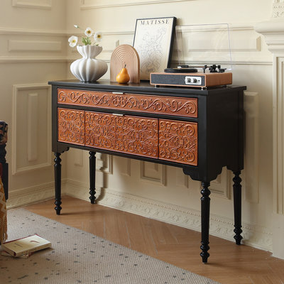 Retro Black Solid Wood Console Table