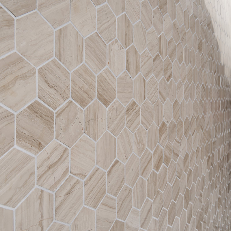 Carreau de mosaïque en marbre 2 po x 2 po Thassos, Beige bois