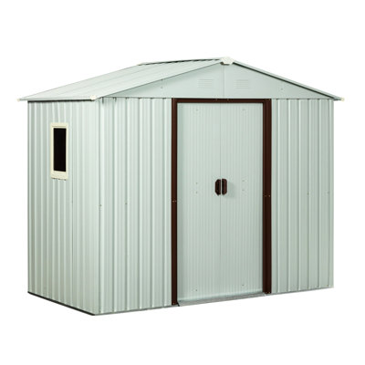 Remise d'extérieur en métal de 8 pi x 4 pi en blanc - structure galvanisée robuste, évents perforés, portes coulissantes avec serrure, instructions de montage simples, construction en fer, portes à air,