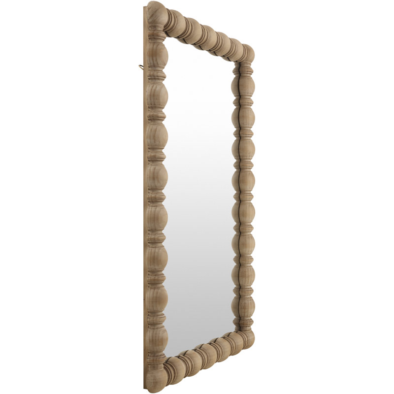 Solid Pine Wood Rectangle Accent Mirror, 36" x 24", Natural Wood