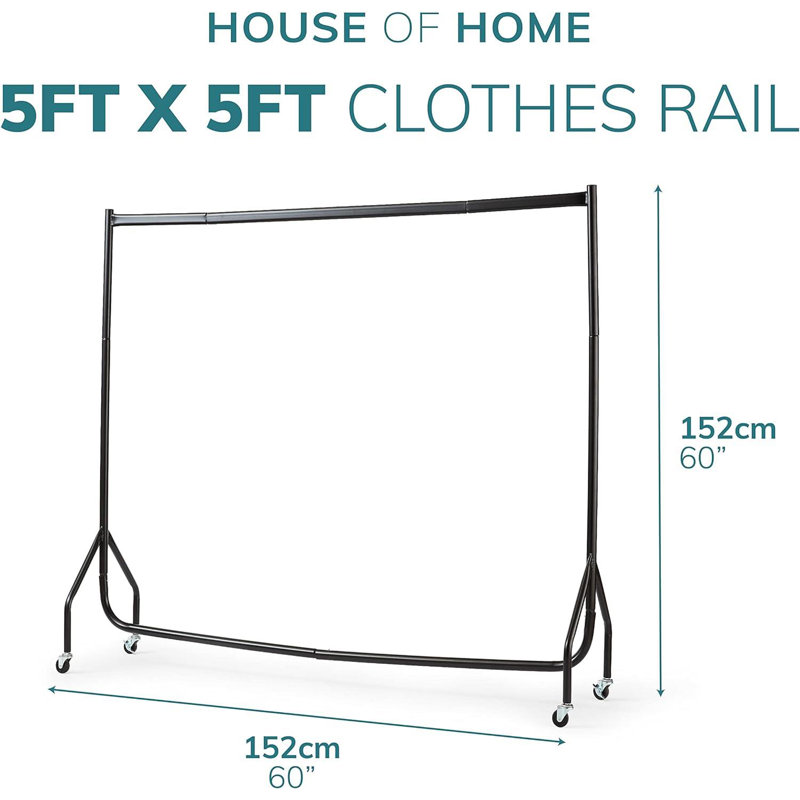 Clothes Rail Superior Heavy Duty Rack With Wheels, 152cm H x 152cm W x 46.5cm D