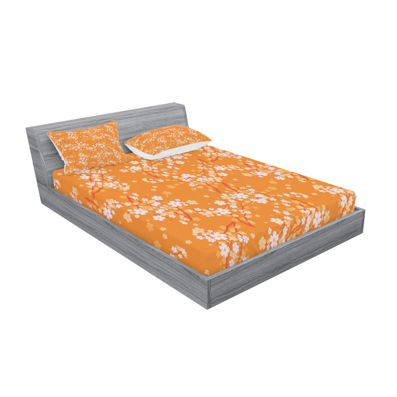 Microfiber Sheet Set, Full/Double Sheet Set with Fitted Sheet, Japanese Sakura Floral