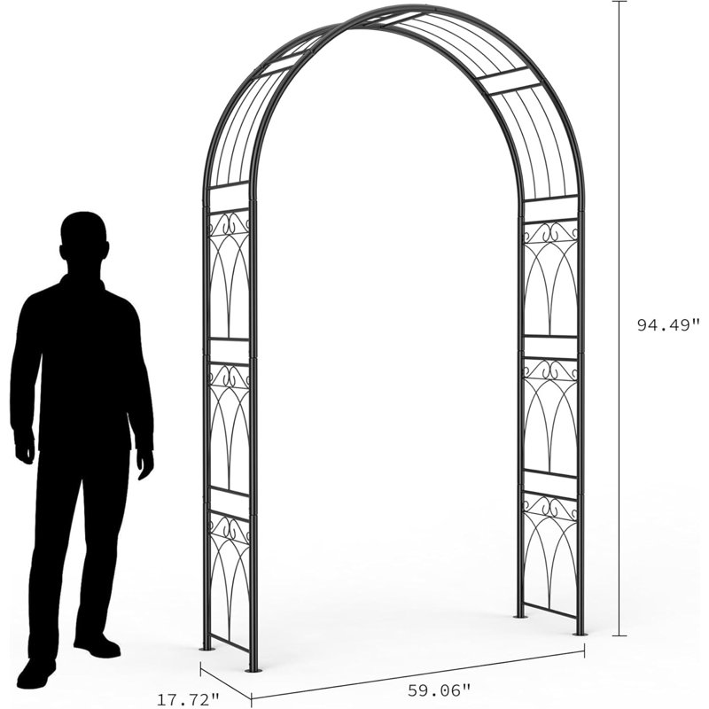 7.87 FT Black Metal Garden Arch Arbour