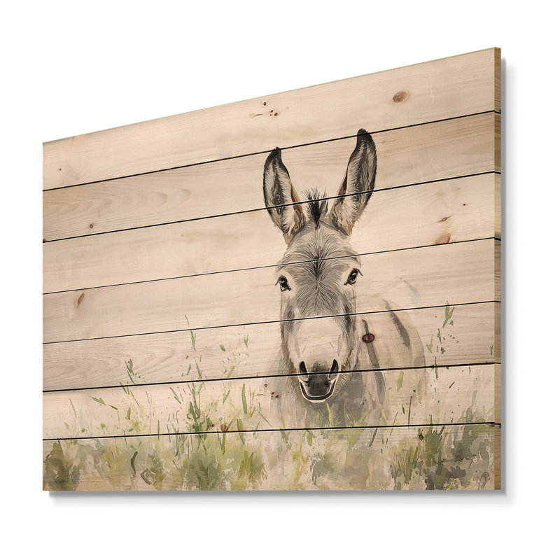 «Gentle Bray Donkey» par The Farm II - Décoration murale moderne en bois sur bois de pin naturel, H 10 po x l 20 po