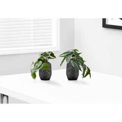 8" Tall Decorative Indoor Artificial Plants Of 2 With Black Pots And Leaves 8 - Inch For Table Greenery