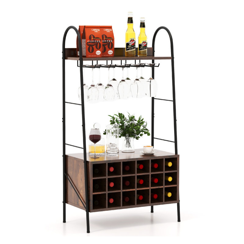 Vardges Floor Wine Bottle & Glass Rack Rustic Brown