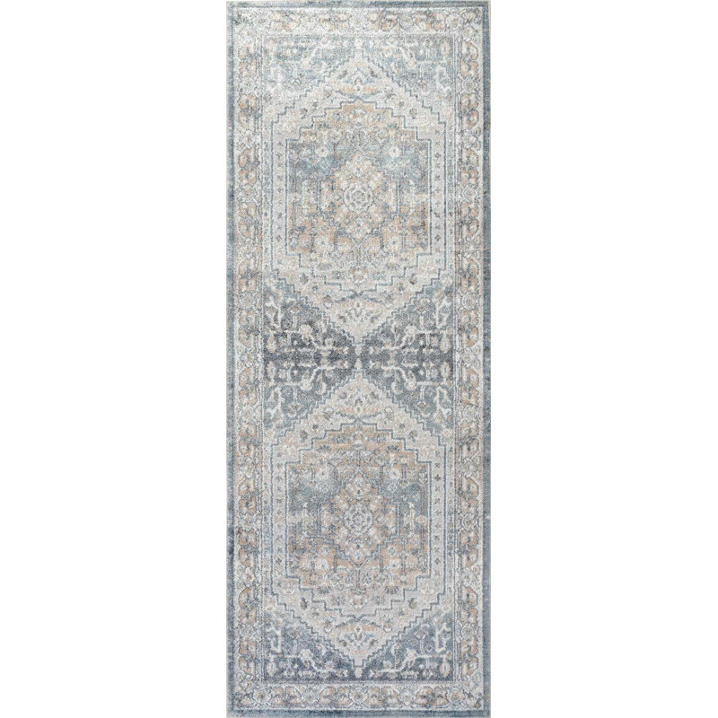 Machine Washable Traditional Boho Navy Blue Area Rug, Runner 79 x 221cm