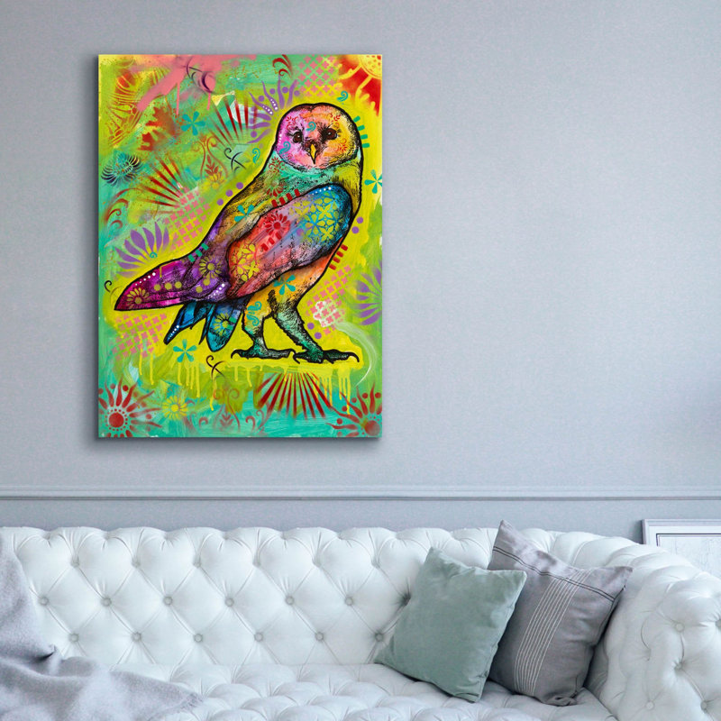 «Owl Strut» par Dean Russo, art mural sur toile, H 54 po x l 40 po x P 1,5 po