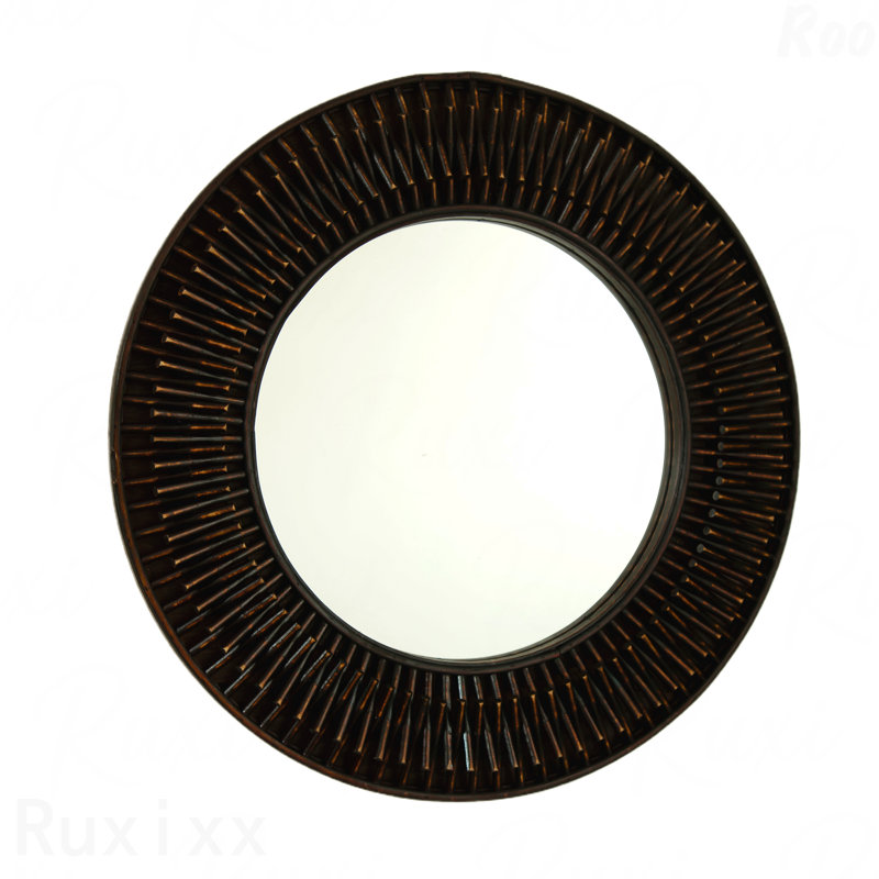 Miroir d'appoint mural rond en bambou naturel
