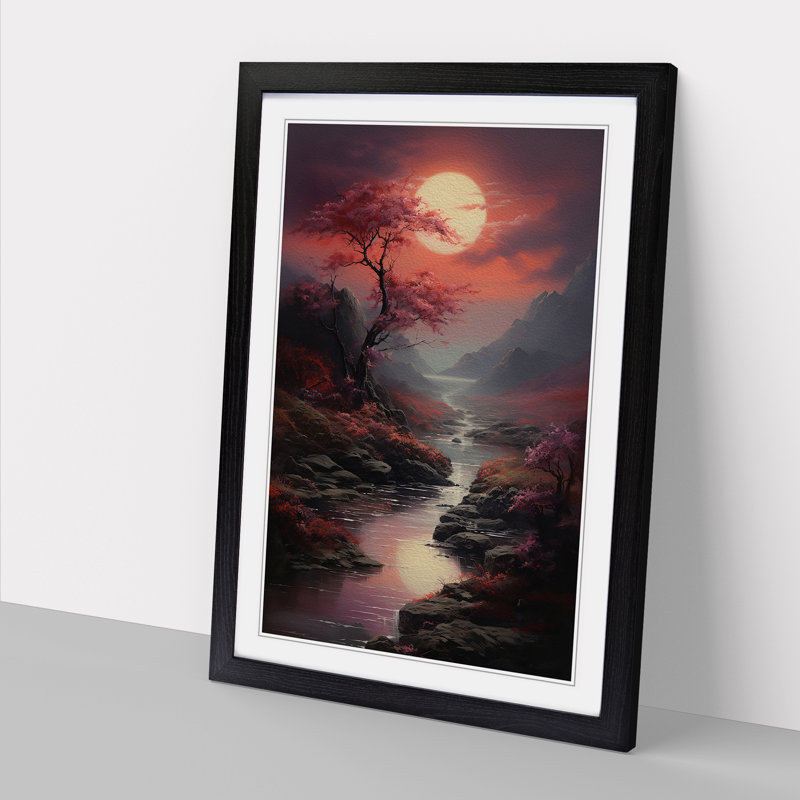 Landscape Romanticism - Single Picture Frame Print on Wood, 46cm H x 34cm W x 2cm D, Black 