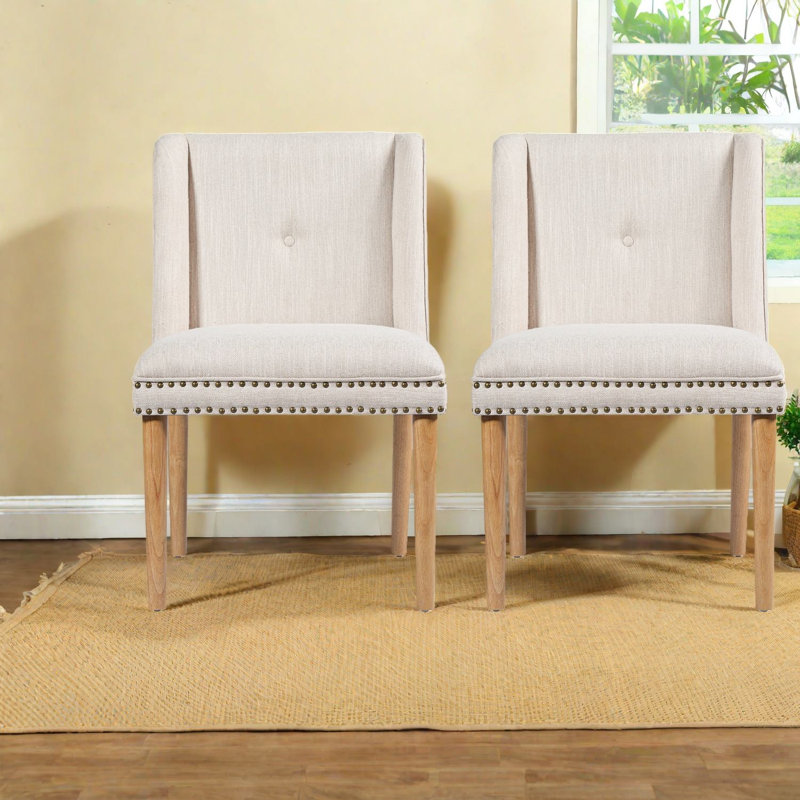 Ensemble de 2 chaises de salle à manger robustes en bois d'hévéa beige pour cuisine moderne