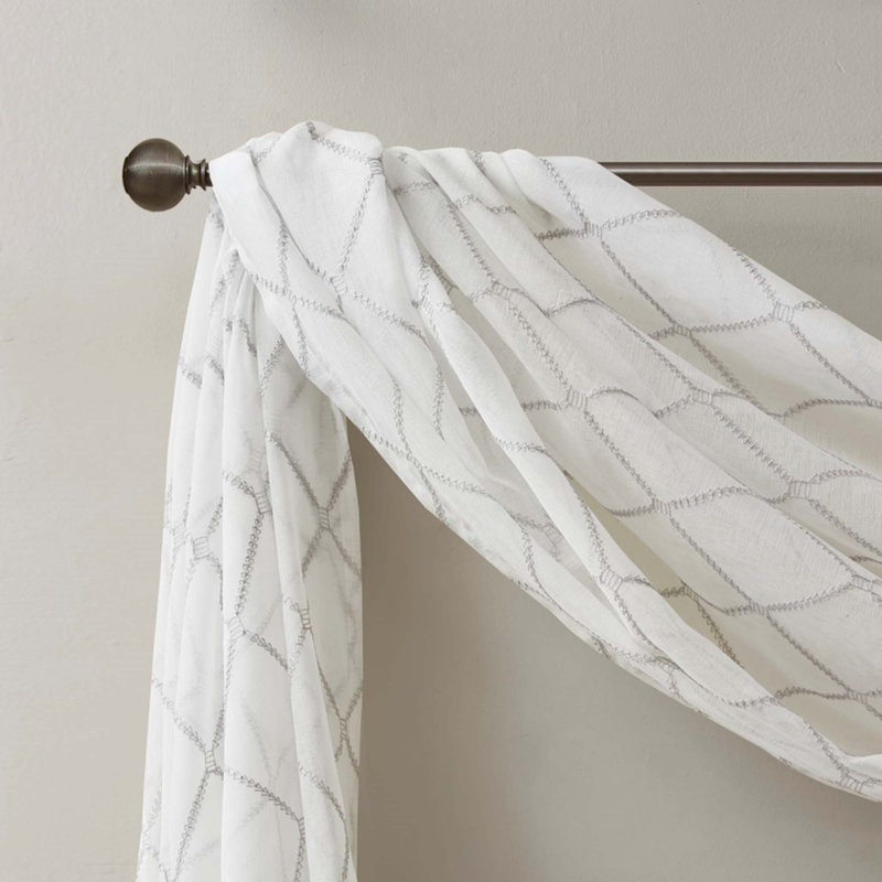 Diamond Sheer Embroidered Window Scarf, Gray/White, 50" W x 144" L