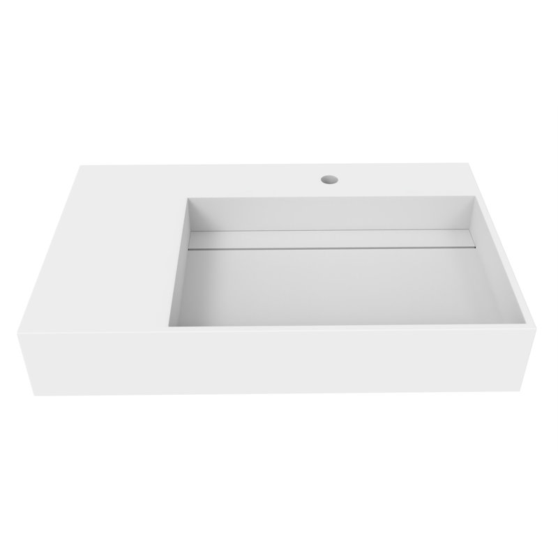 Juniper 30" Wall Mounted Solid Surface Floating Bathroom Sink with Concealed Drain Right Basin - White, White