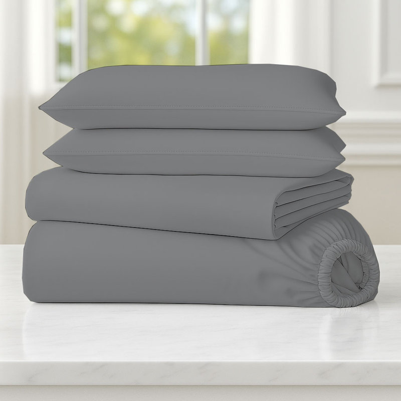 6-Piece Soft Microfiber Sheet Set, Light Gray, King Sheet Set with 4 Pillowcases