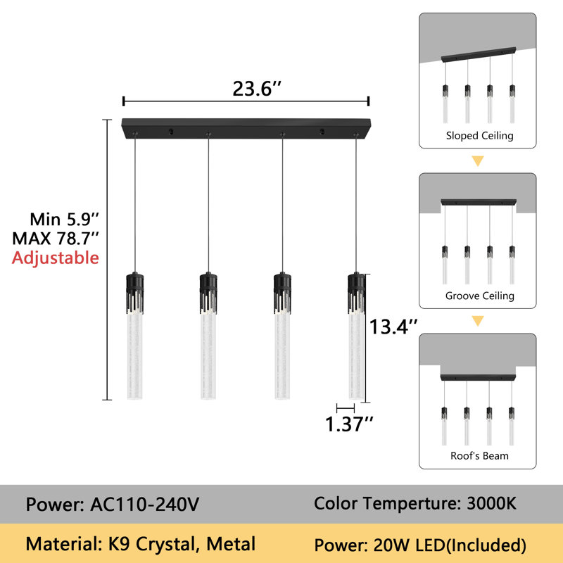 Crystal Chandelier Dimmable, Matte Black