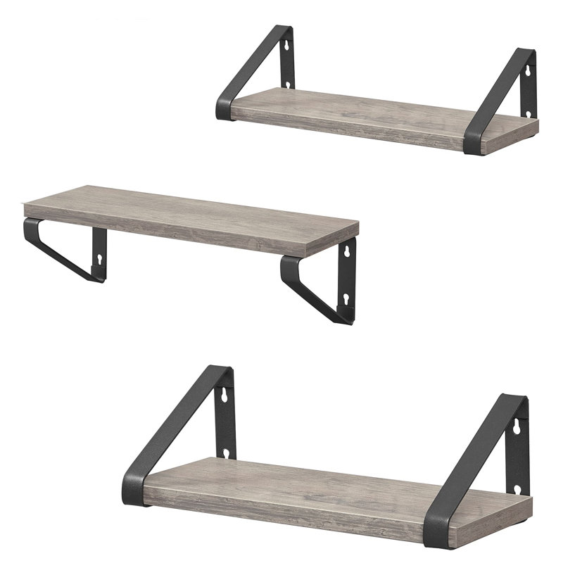 Diya 3 Piece Bracket Shelf, Grey/Black