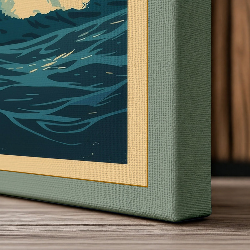 Cresting Wave Japandi - Wrapped Canvas, 36x24 - 91.4 x 61.0 cm, Sage Border