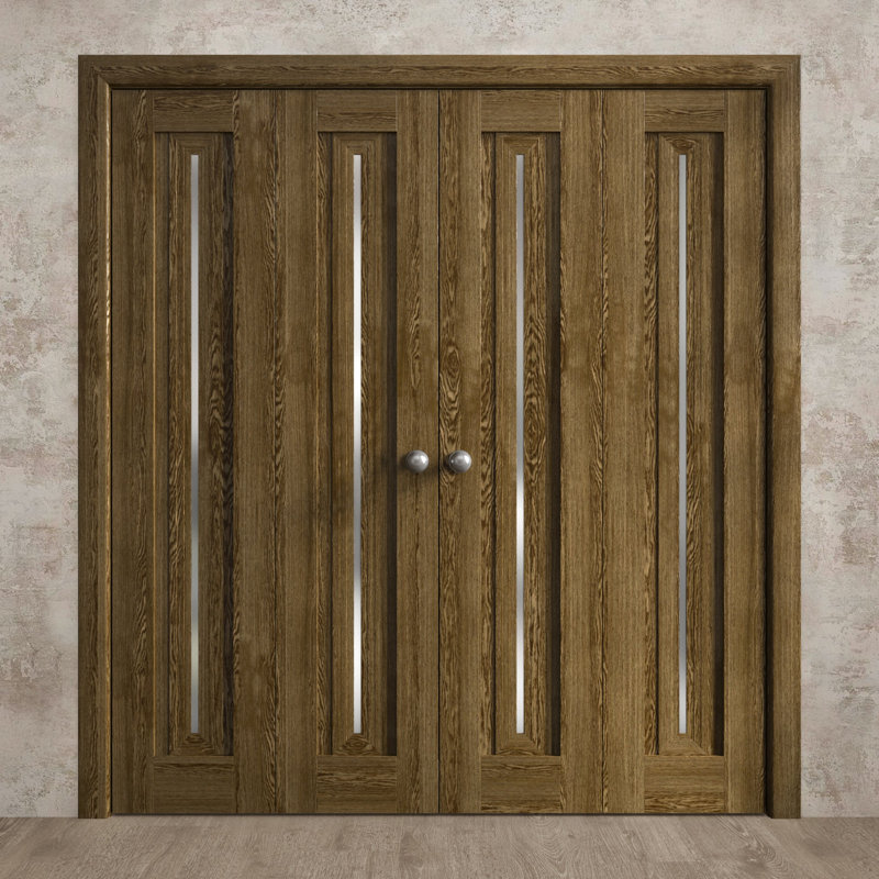 Portes coulissantes doubles pliantes pour placard 72 x 84 pouces Ego 5014 Chêne marbré, rails robustes, moulures, garnitures, quincaillerie, bois massif, portes de placard de chambre