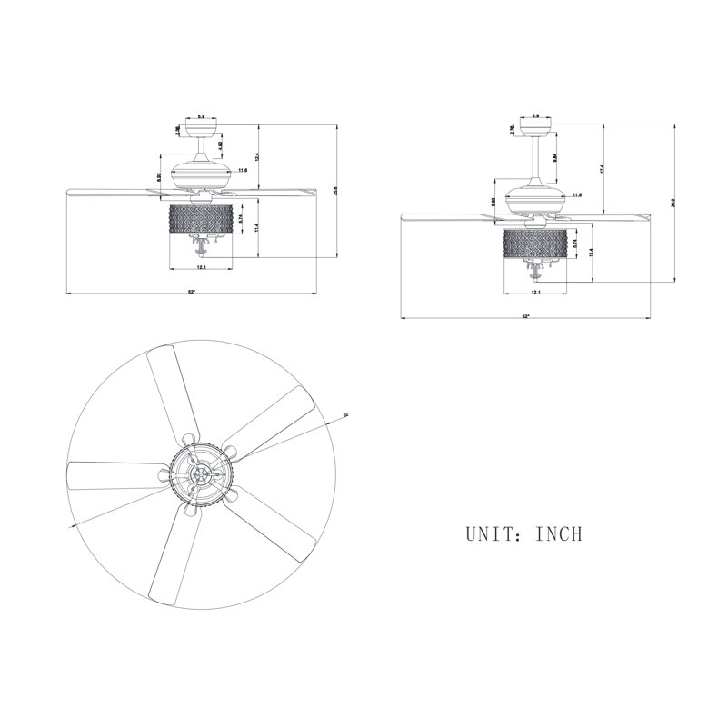 Ventilateur de plafond à 5 pales de 52 po avec chaînette et ensemble d'éclairage inclus Sidonie
