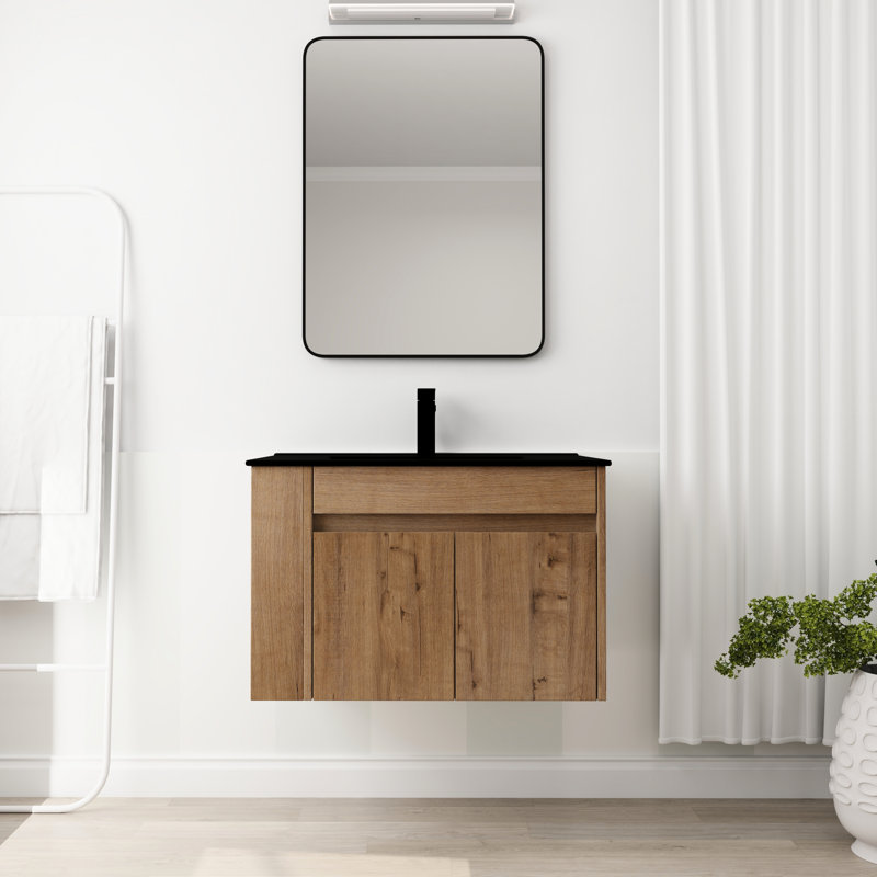 Meuble-lavabo de 30 pouces avec lavabo en céramique noir et tablette ajustable