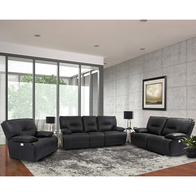 Causeuse et fauteuil inclinable électrique Pomona, Noir, 2 Pieces: Sofa, Loveseat