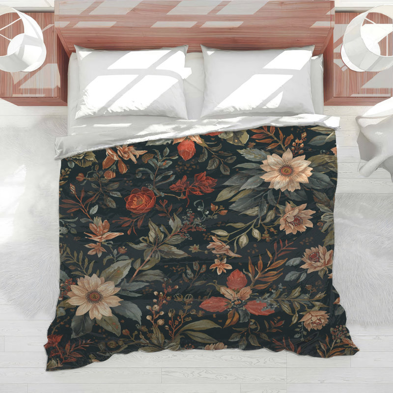 Dark Floral Pattern Comforter, Queen