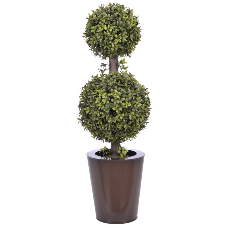 29'' Faux Boxwood Topiary in Metal Planter, Dark Copper Zinc