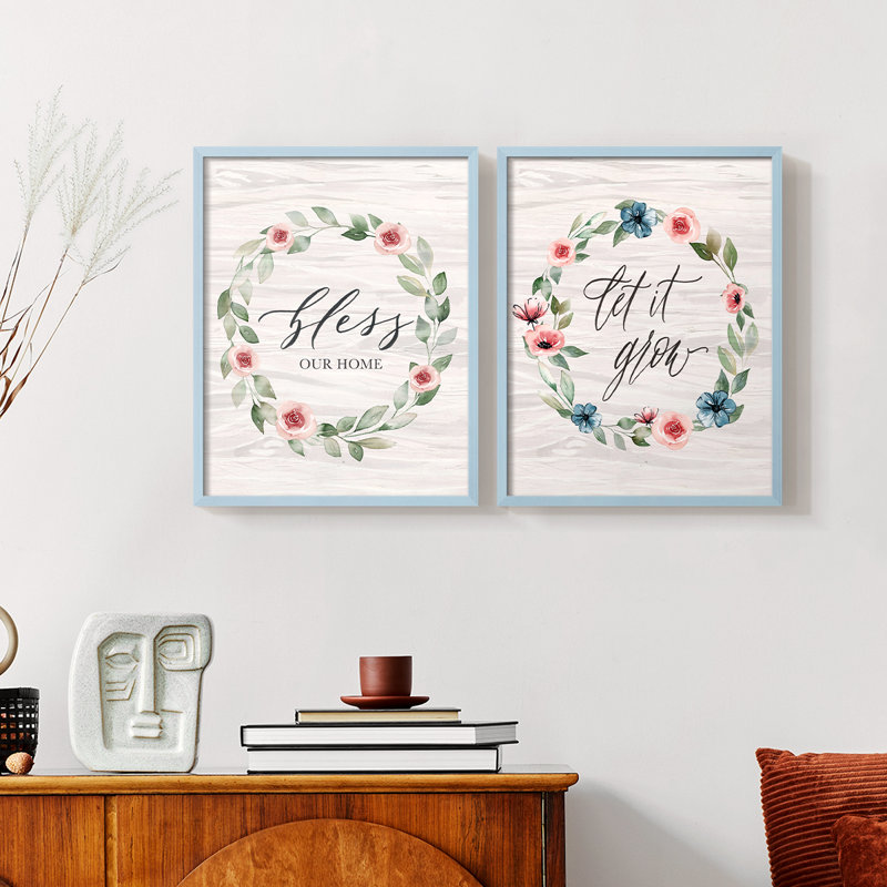 «Bless our home» - reproduction encadrée de qualité supérieure - prête à être accrochée - aucun clou requis - aucun clou requis