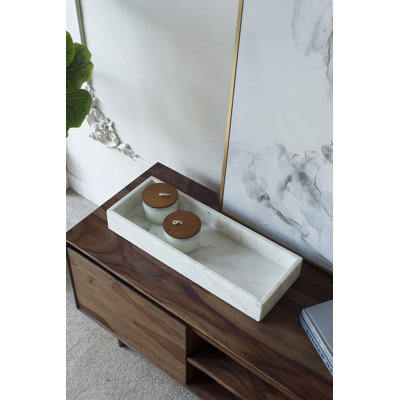 Plateau rectangulaire en marbre 22 po x 8 po x 3 po avec rebords surélevés